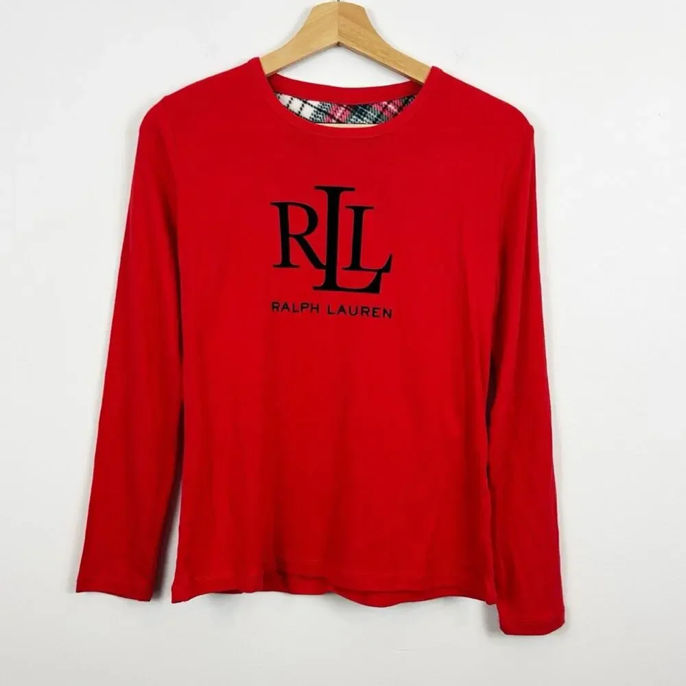 Lauren Ralph Lauren Red Logo Pajama Set with Red Plaid Pants